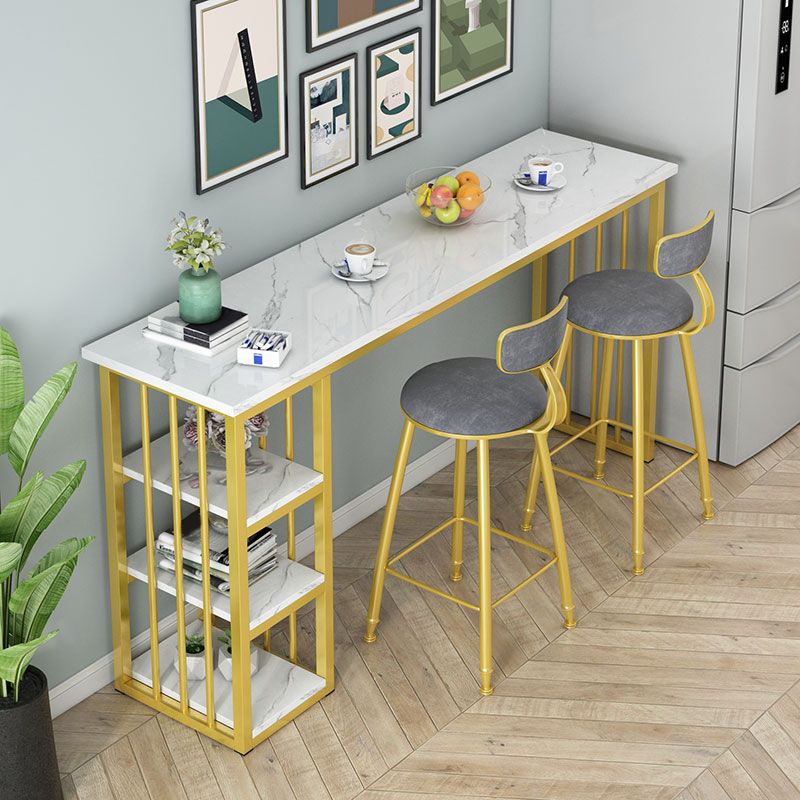 Modern Style Bistro Bar Table Rectangle Gold Frame Bar Table