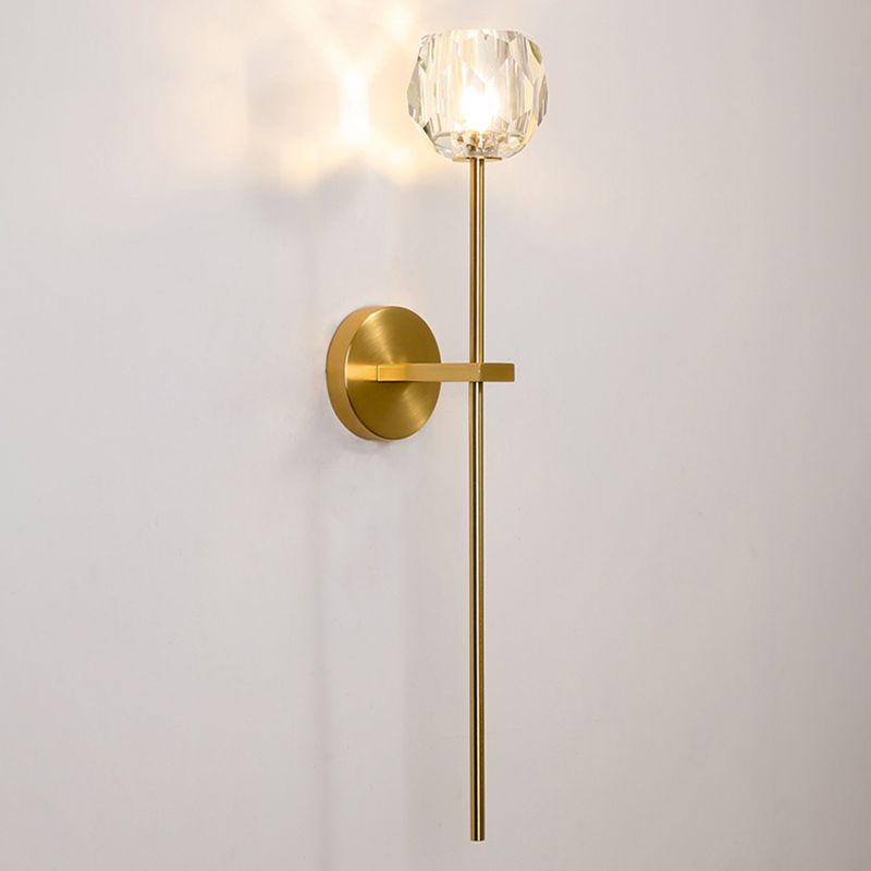 Nordic Style Metal Wall Light Geometric Gold Wall Sconce with Crystal for Bedroom