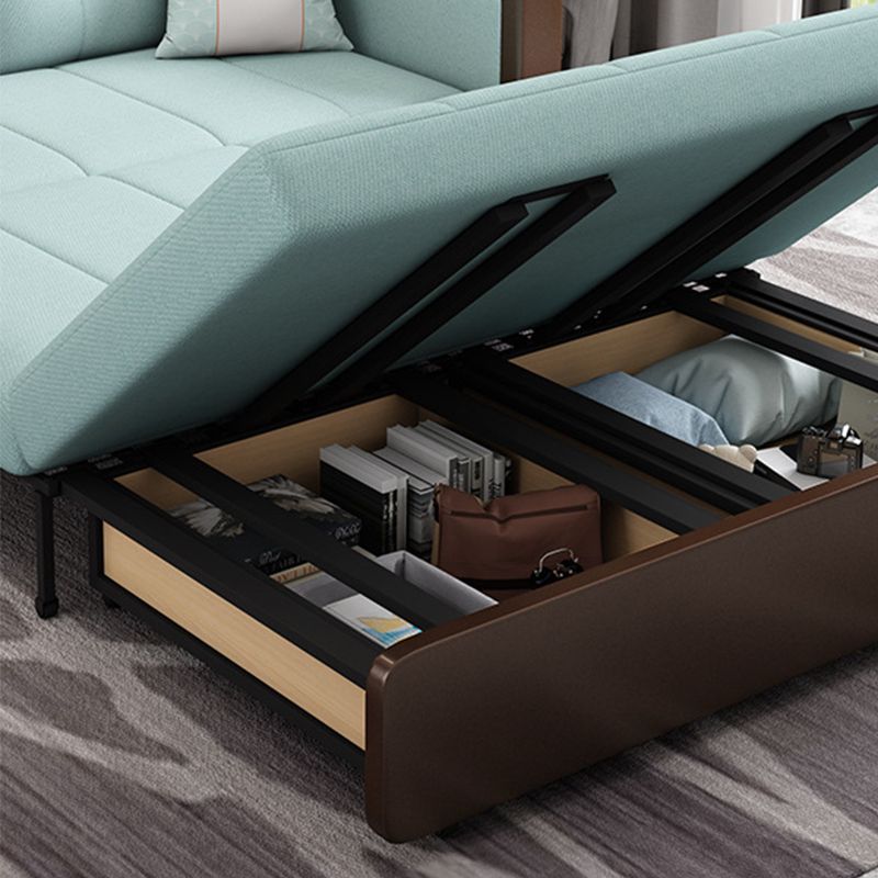 Contemporary Tufted Fabric Sofa Bed with Square Arms in Blue
