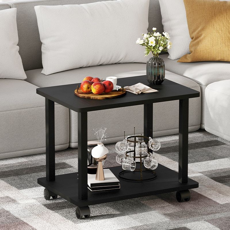 Modern 4 Legs Rectangular Coffee Table with Casters Cocktail Table in Black/White