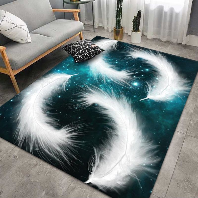 Feather Blue Rug Modern Polyester Indoor Rug Washable Rug for Home Decor