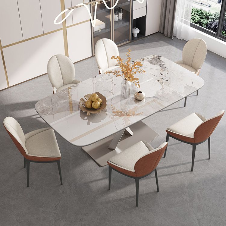 Glam Standard Sintered Stone Tisch Rechteck weißer Esstisch mit Sockelbasis