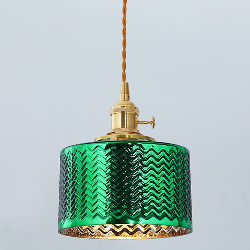 Zylindrische Nachthänge -Lampe Vintage Wave Glass 1 Glühbirne Anhängerleuchte