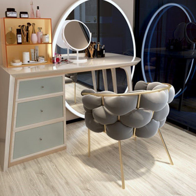 Sloped Arms Vanity Armchair Basic Four Leg Chair with Cushion