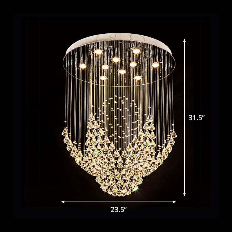 8 Heads Flush Ceiling Light Fixture Modernism Raindrop Crystal Diamond Flush Mounted Lamp in Chrome