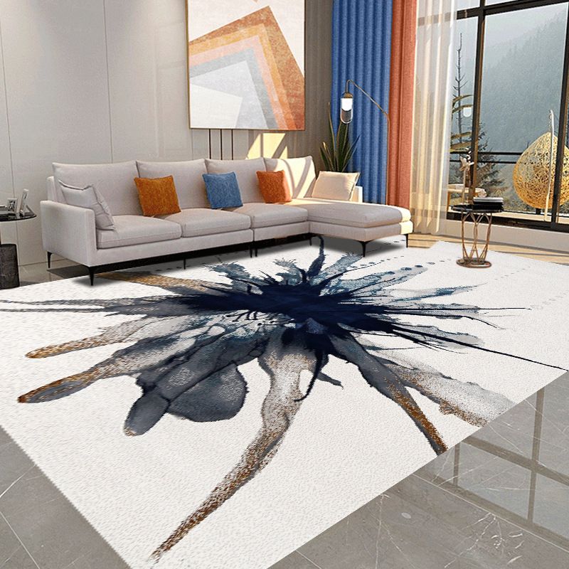 White Graphic Rug Polyester Modern Rug Stain Resistant Rug for Home Decoration