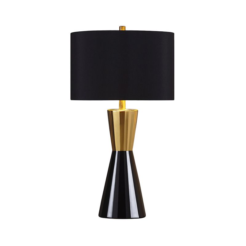 Cylindrical Task Lighting Modernist Fabric 1 Bulb Black Night Table Lamp, 14"/15" Wide