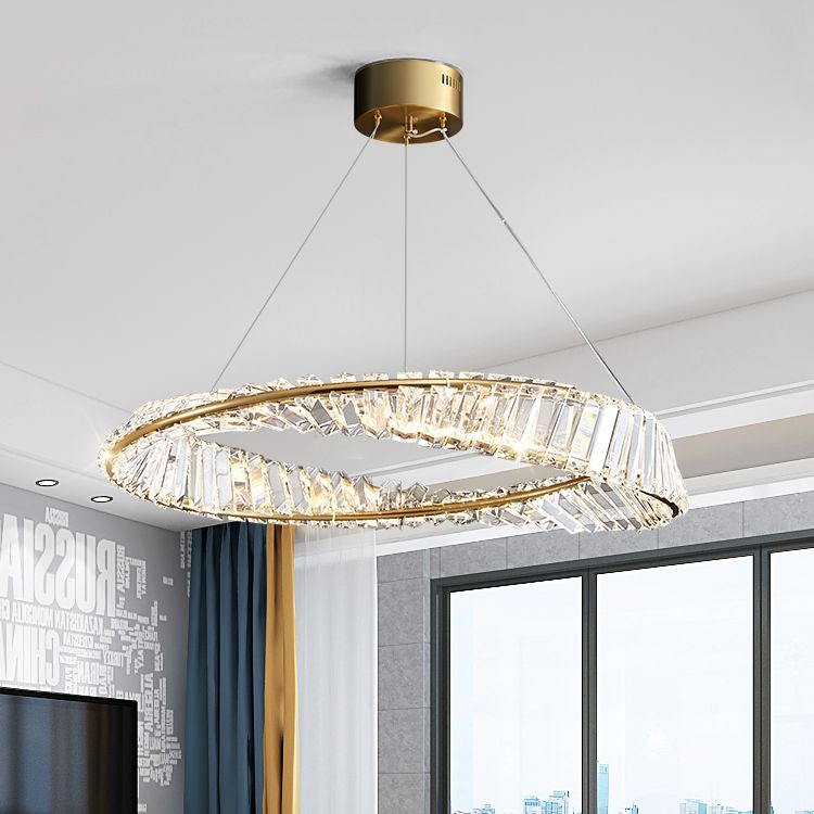 Crystal Gold Pendant Light Circle Contemporary LED Ceiling Light for Living Room