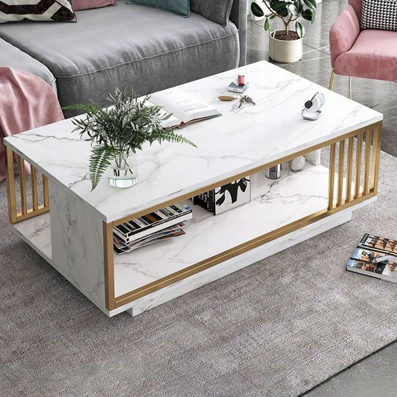 Modern Style Wooden Table with Rectangular Storage Rack Coffee Table