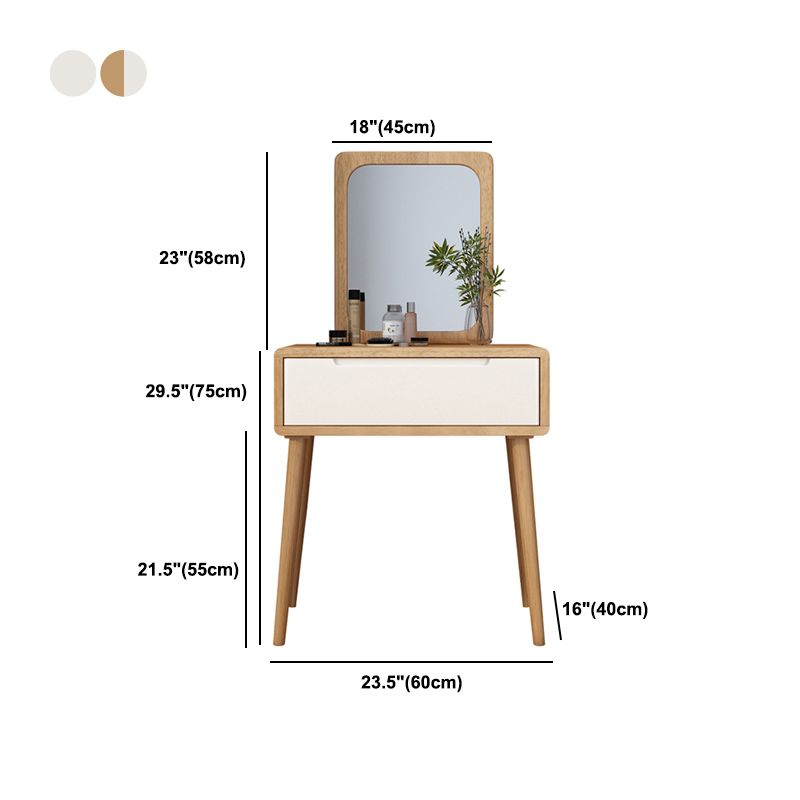 Scandinavian Makeup Vanity Desk Table in White and Brown for Bedroom