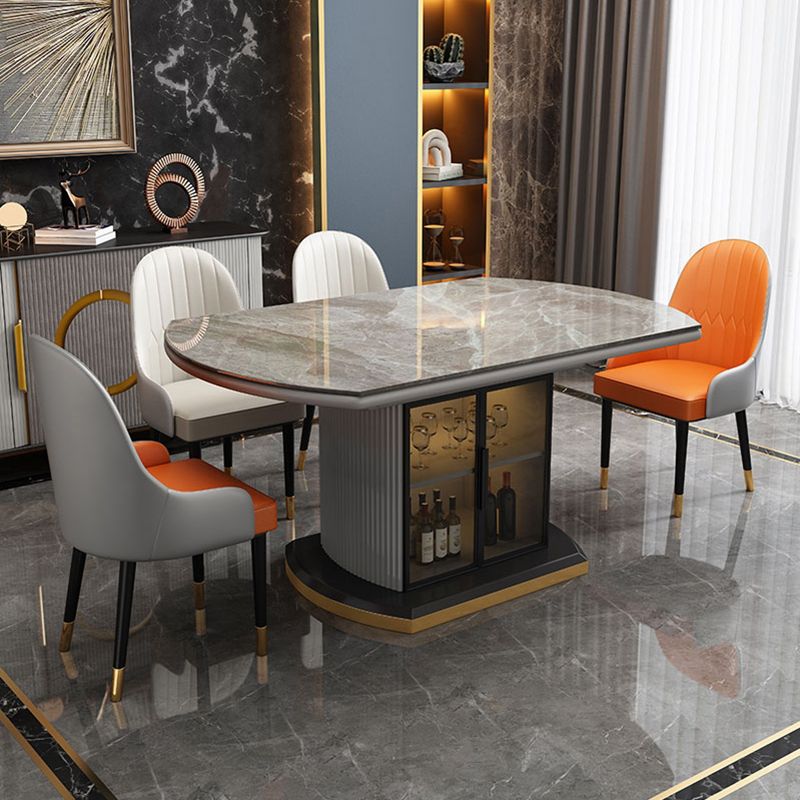 Modern Stone Top Dining Table Extendable for Small Spaces with Storage
