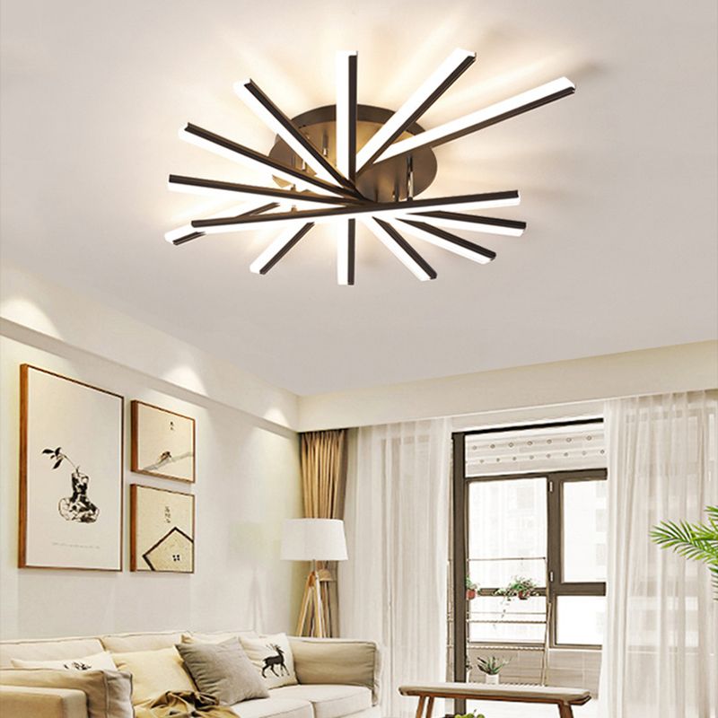 Modern Minimalist LED Linear Flush Mount Lacquered Iron Ceiling Fixture with Acrylic Shade