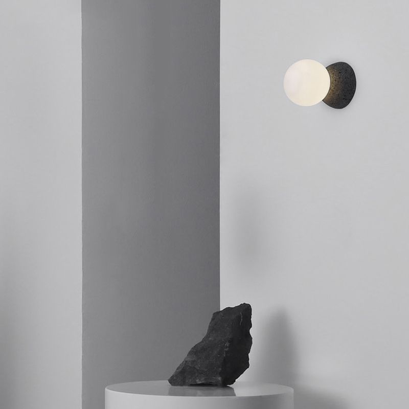 1-Light Round Wall Sconce Modern Simple Style Glass Wall Lighting in Black