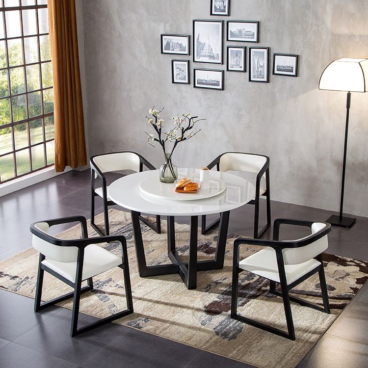 Black Legs Solid Wood and Faux Leather Dining Accent Chair for Home
