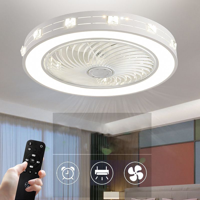 Schlafzimmer Lüfterleuchte Nordic White Semi Flush Deckenlampe mit Trommelmetallschatten