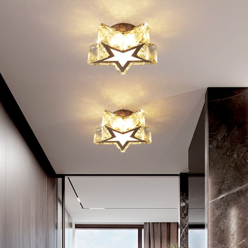 Star-Shaped Flush Mount Light Contemporary Clear Crystal 6.5"/10" W LED Corridor Close to Ceiling Lamp