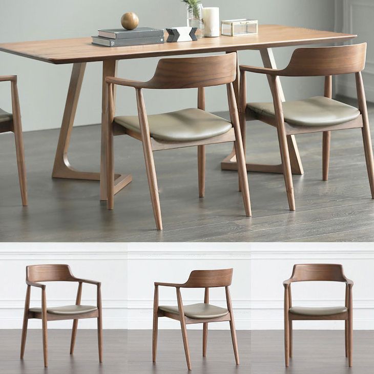 Modern Style Solid Wood Dining Set with Rectangle Shape Table and Double Pedestal Base for Home Use