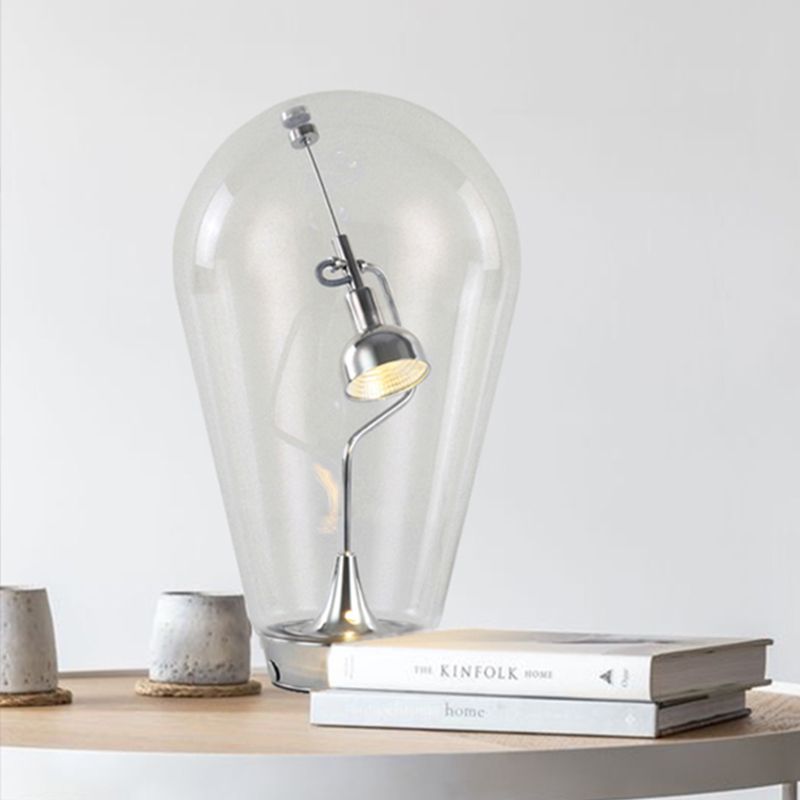 LED Bowl Desk Leicht Industrial Silver Metal Night Tischlampe mit birbemförmigem Glasthenschatten, 6,5 "/10" W.