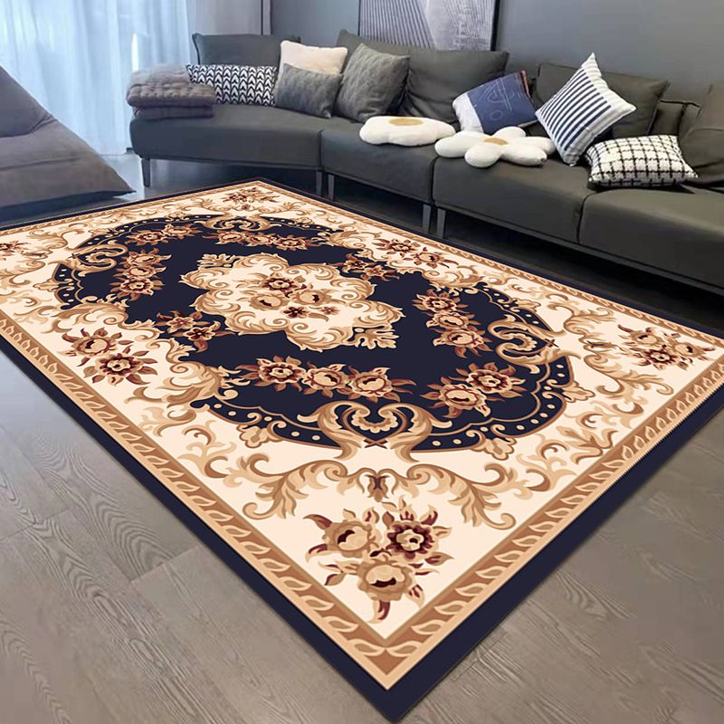 Dark Gray Medallion Rug Polyester Retro Rug Washable Rug for Living Room