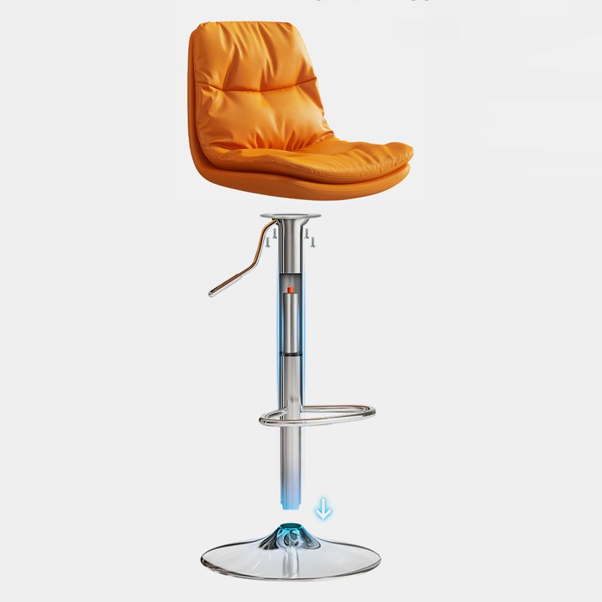 Taburete de bar interior de altura ajustable de cuero moderno con patas de hierro y respaldo bajo