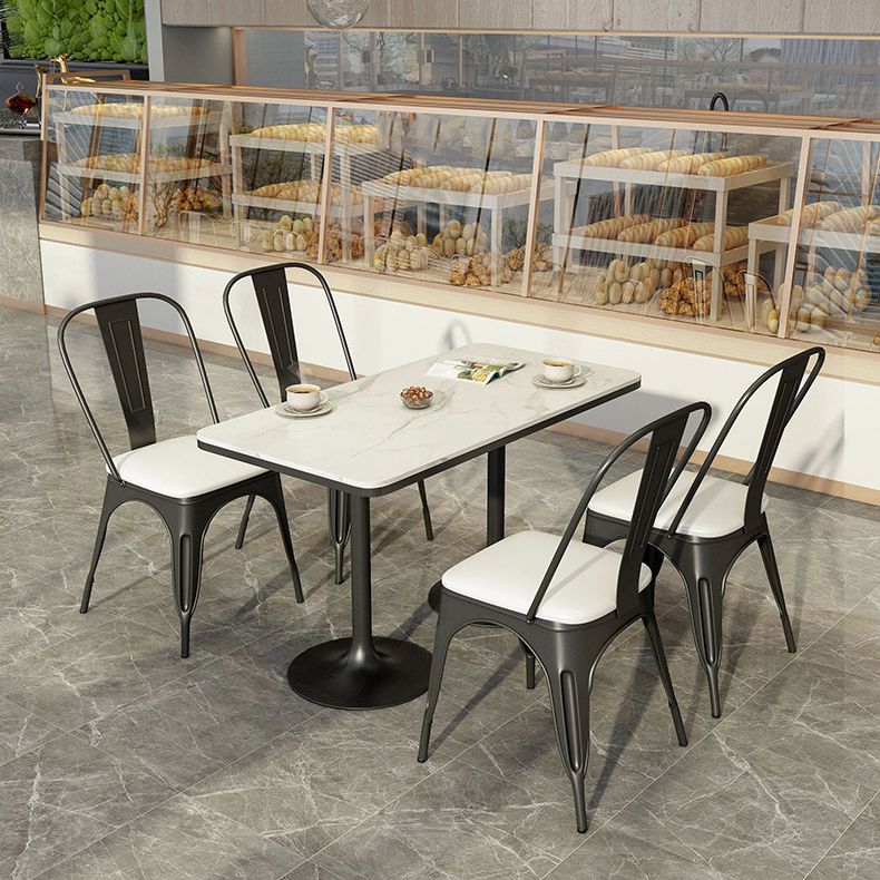 Industrial Dining Room Table White Sintered Stone Table with Black Metal Base
