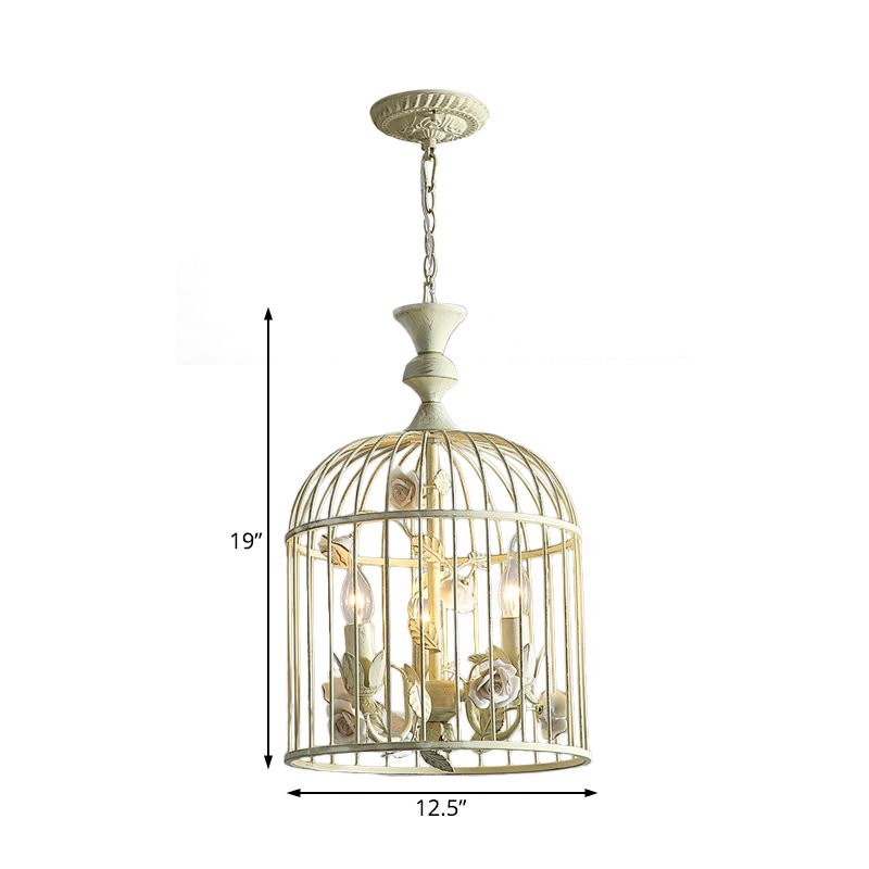 Birdcage Metal Hanging Light Fixture Rustic 3/5 Lights Corridor Chandelier Light with White Flower, 12.5"/16" Wide