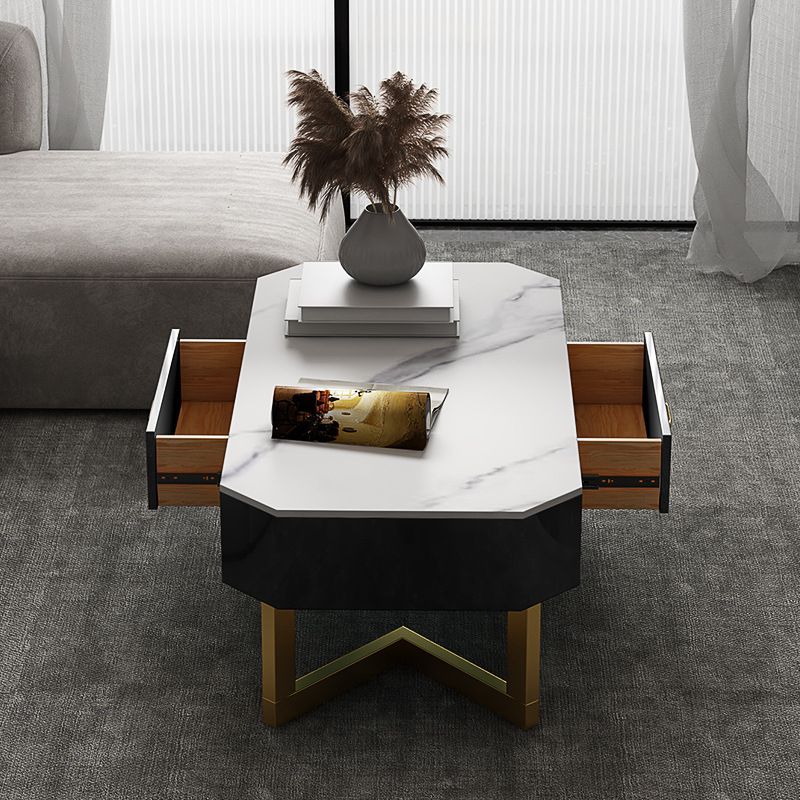17.7" Tall Modern Metal Sled Base Slate Rectangular Top Coffee Table with Drawers