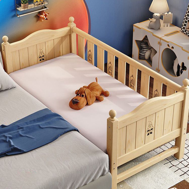 Scandinavian Washed Natural Nursery Bed Solid Wood with Guardrail