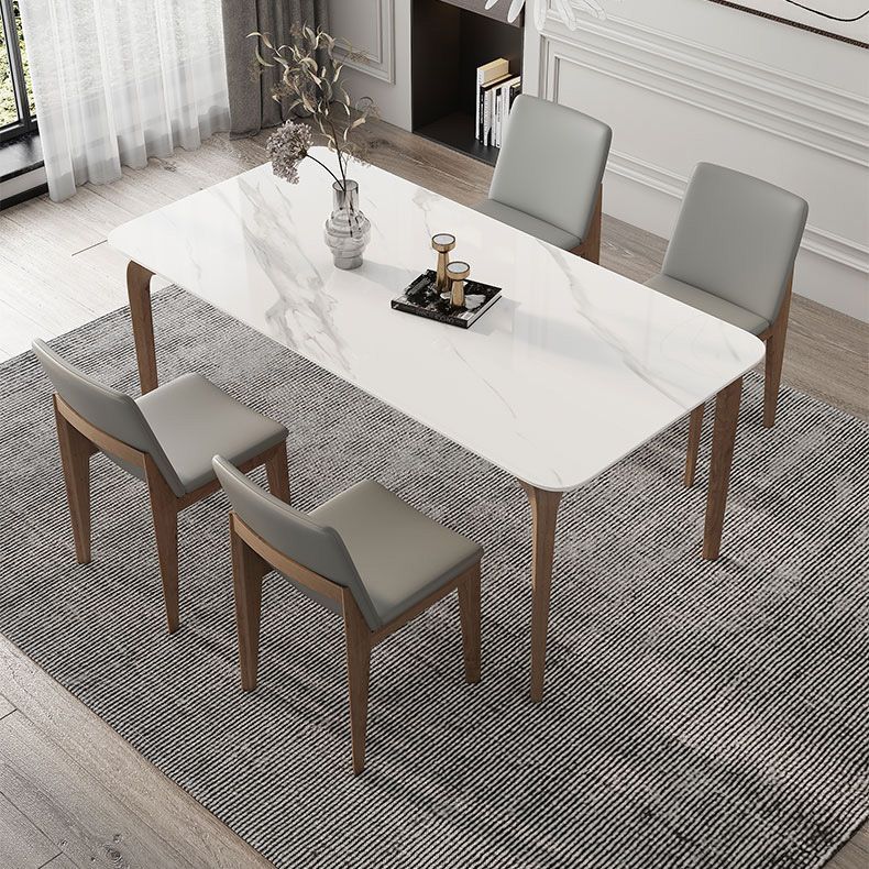 Mesa de comedor industrial rectangular Mesa blanca fija con piedra sinterizada