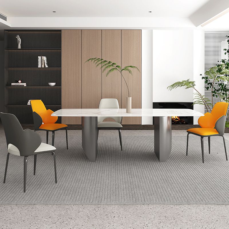 Modern Arm Chair Faux Leather Open Back Dining Room Chair for Kitchen