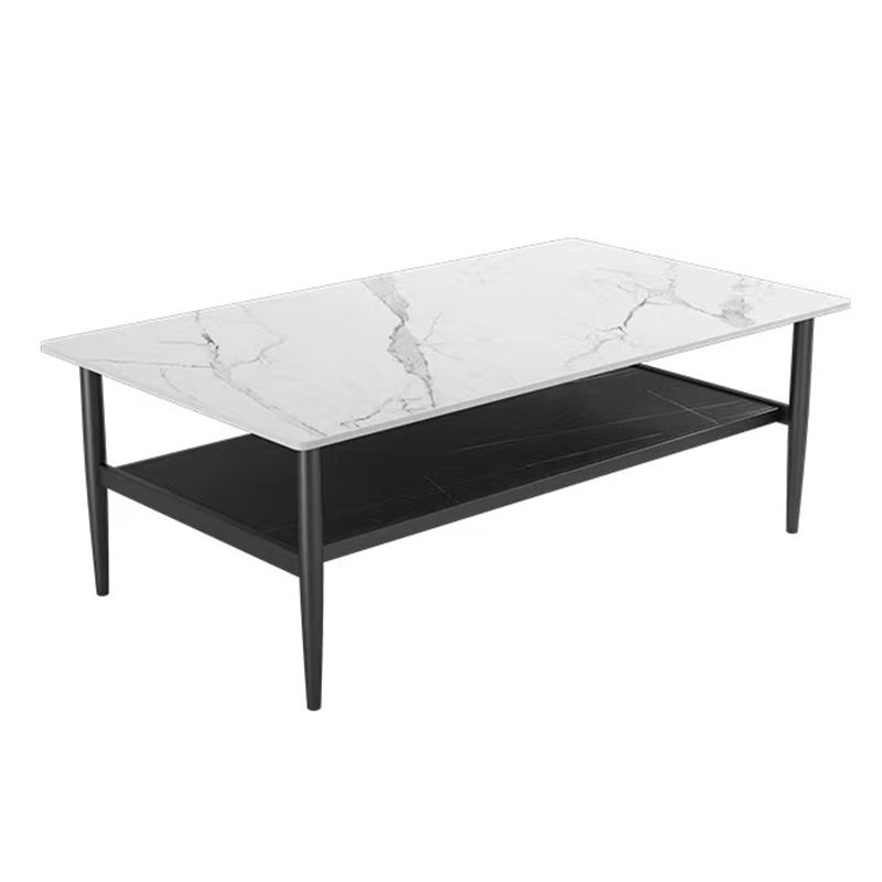 17.7" H Rectangle Slate Coffee Table Iron 4 Legs Cocktail Table with Shelf