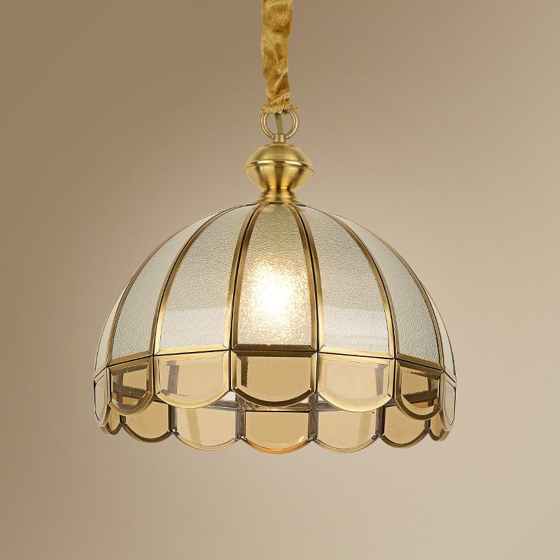Kuppel Esszimmer Pendel Leicht antikes strukturiertes Glas 1 Kopf Gold Anhänger Licht mit überbrochener Kante