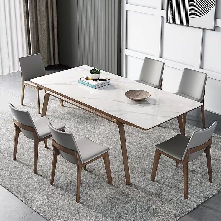 Modern Style Rectangle Table Sintered Stone Table with Wooden Legs for Home Use