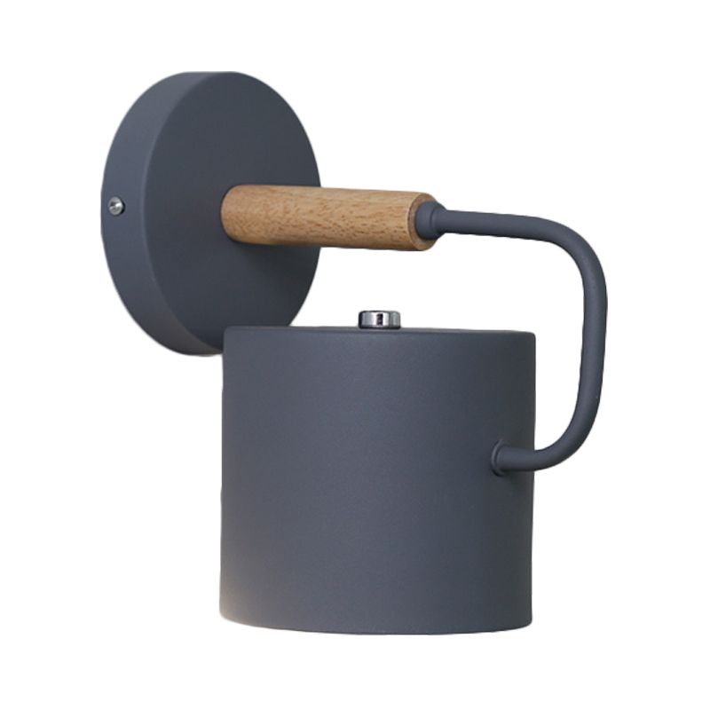 Cylinder Metal Sconce Light Modernism 1 Bulb Grey/Green Wall Mounted Lamp with Curved Arm