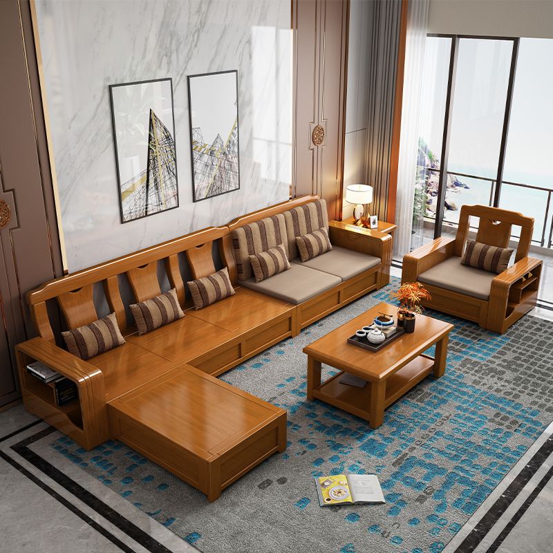 68"W Contemporary Sectional Sofa Fabric Sectional with Bostol Pillows