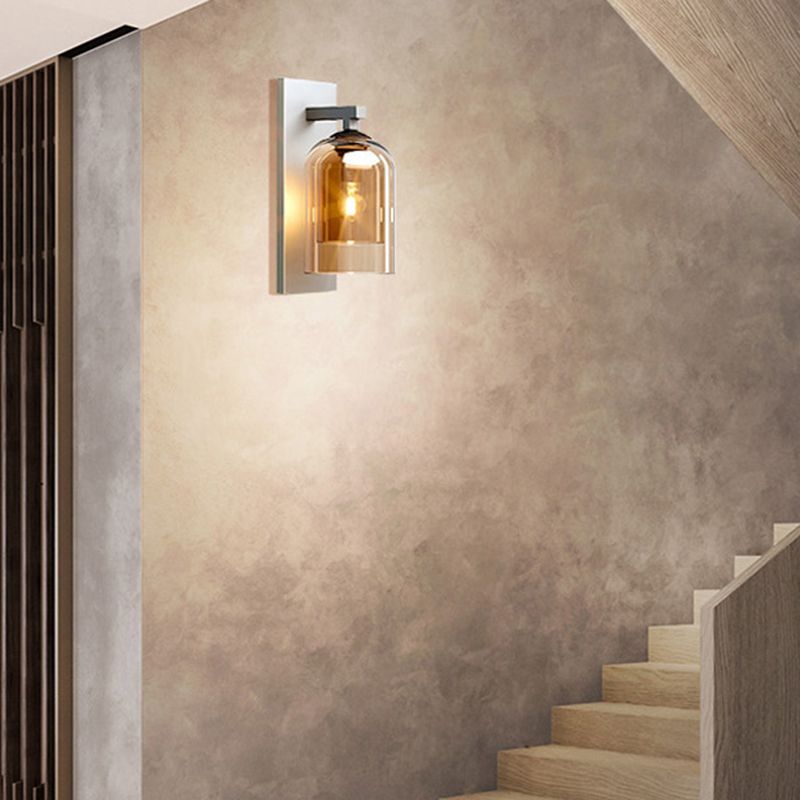 Lámpara de luz de drogadictos de tubo moderno lámpara montada en la pared del dormitorio de 1 luz con sombra de hierba de coñac