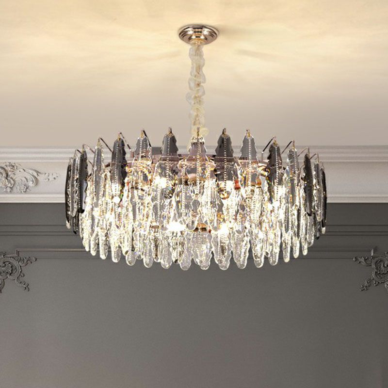 Modern Drum Pendant Light K9 Crystal 9 Heads Living Room Hanging Island Light in Clear