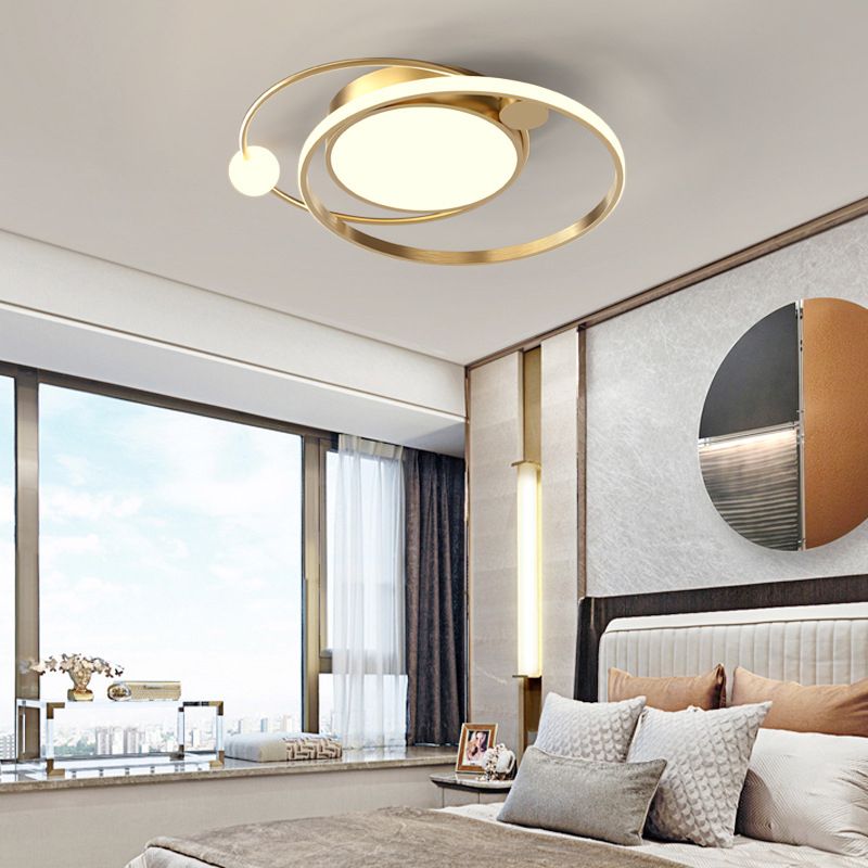 Metal Circular Line Design 3-Lights Flushmount Lamp Modern Simplicity Acrylic LED Ceiling Light for Study Room