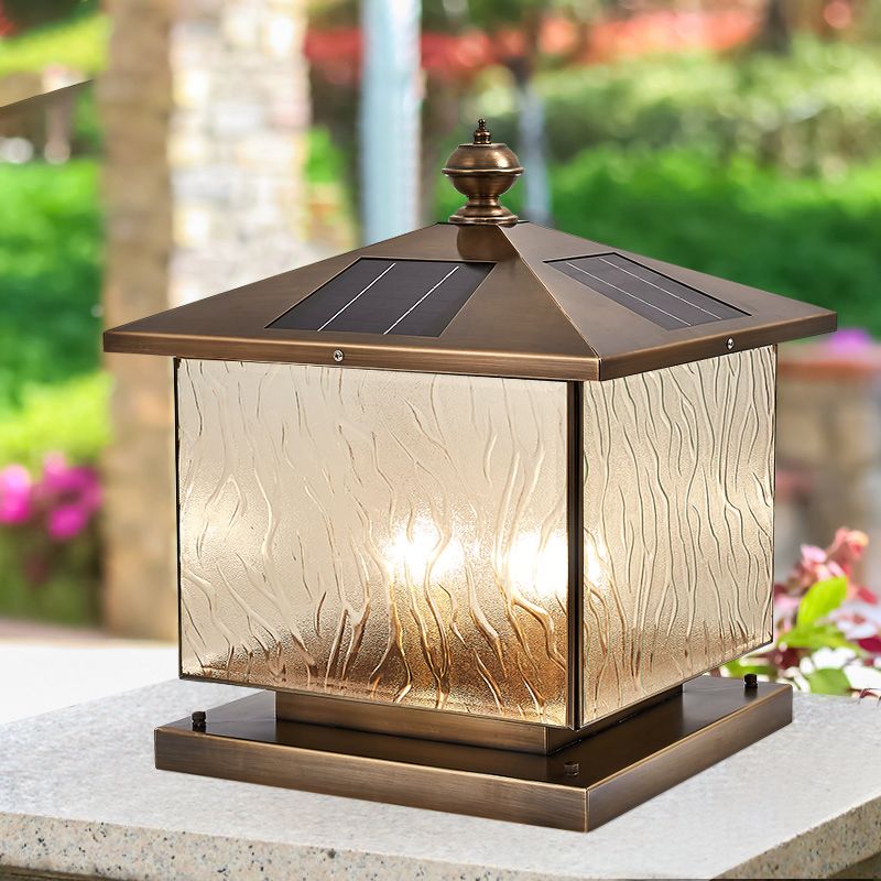 Square Shape Pillar Lamp Modern Brass Outdoor Waterproof Light