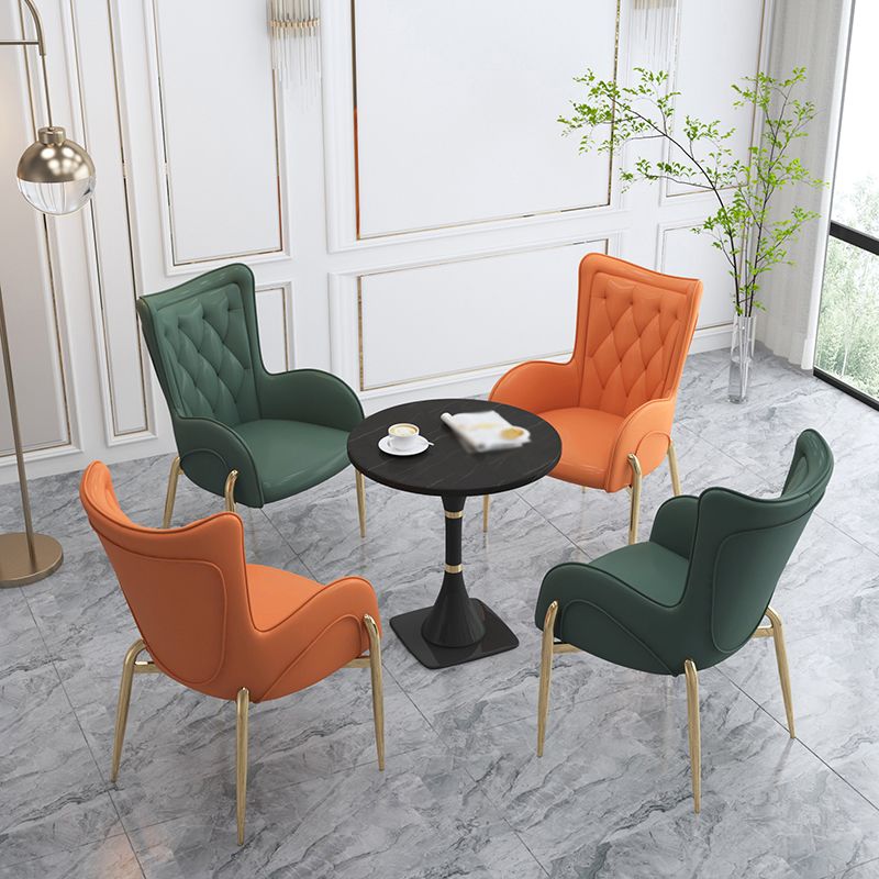 Nordic Metal Dining Room Chair Upholstered Linen Fabric Arm Single Chair for Restaurant