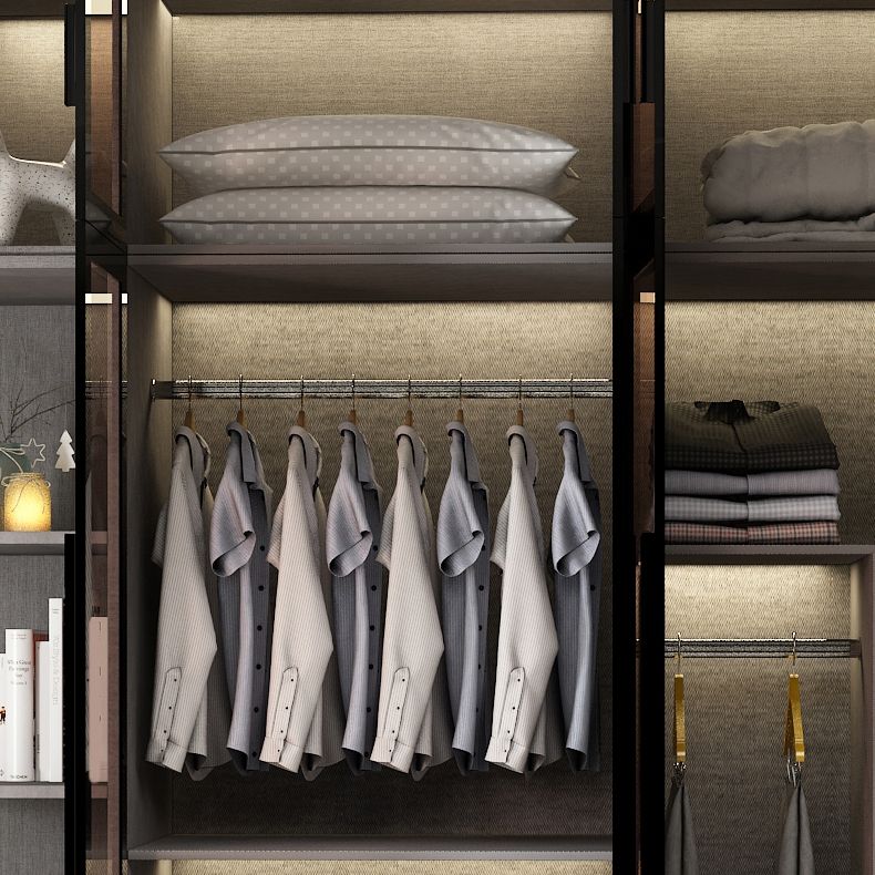 Modern Glass Hinged Doors Wardrobe Armoire Wood Frame Wardrobe with Shelves without Light