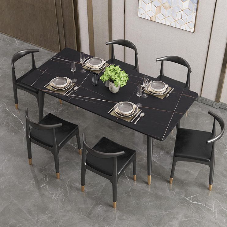 Rectangle Modern Dinette Set 1/4/5 Pieces Black Base Indoor Dining Table Set