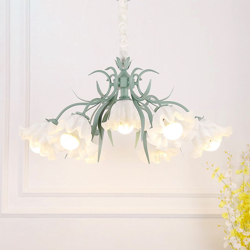 Estilo pastoral lámpara de lámpara floral crema ligera de vidrio colgante para comedor para comedor
