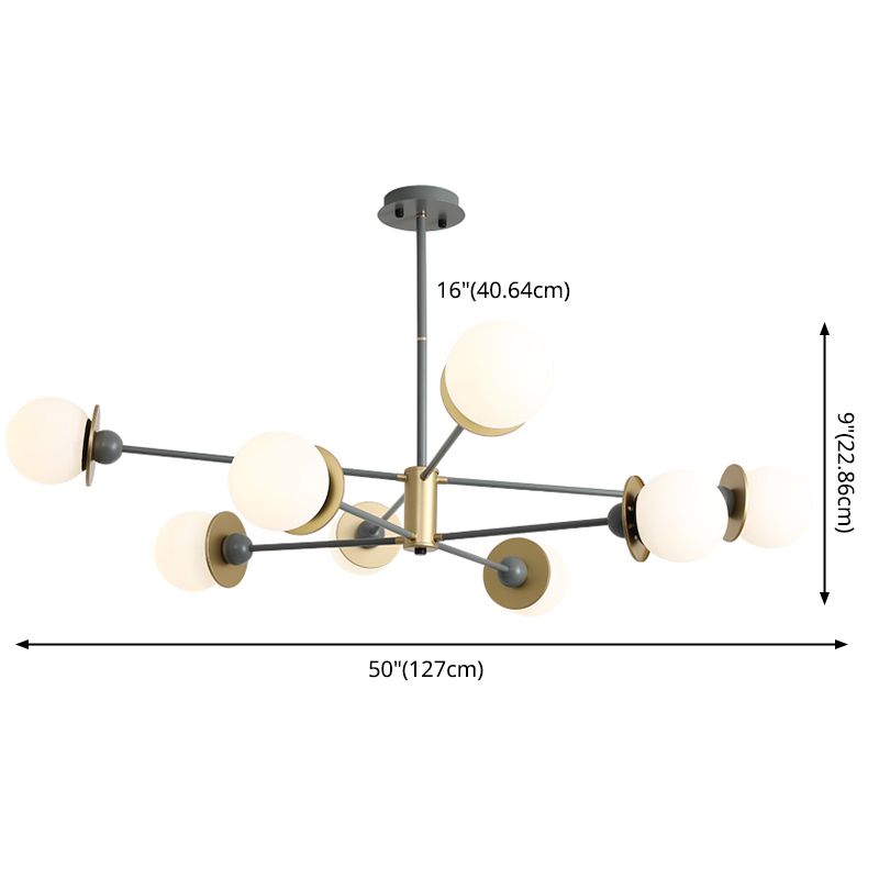 8-Light Contemporary Simplicity Glass Chandelier Round Metal Sheet Design Molecular Styling Lighting Pendant