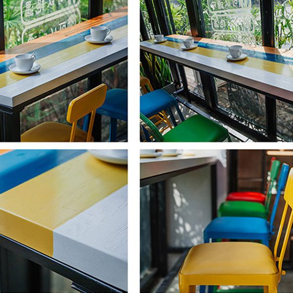 Industrial 1/5 Pieces Bar Table Set Rectangle Wood Counter Table with High Stools for Cafe