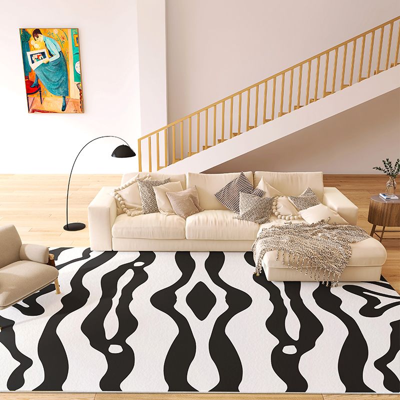 Black Modern Rug Polyester Color Lump Rug Non-Slip Backing Rug for Drawing Room