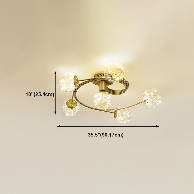 Metal Ball Shade Flush Ceiling Light Modern Style Multi Lights Flush Mount Fixture in Gold