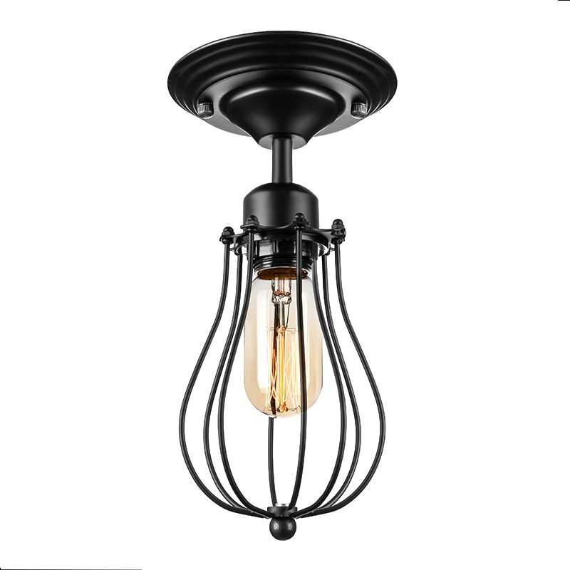 Plafonnier en forme d'ampoule à 1 tête, Style industriel, plafonnier Semi-encastré en métal noir pour salle à manger