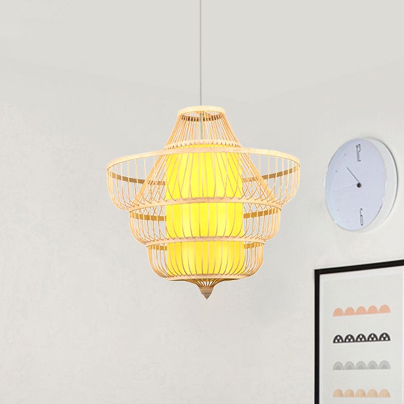 Iluminación colgante de trabajo a mano Bambú de estilo modernista 1 Cabeza de color beige para comedor para comedor