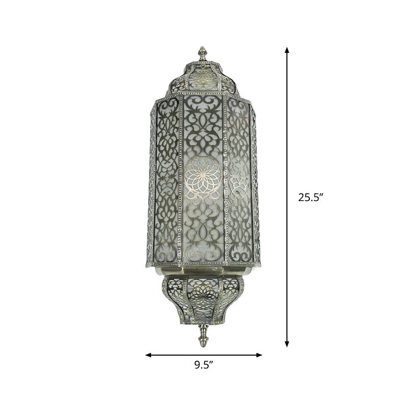 White Glass Half Cylinder Sconce Antiqued 4-Head Restaurant Wall Flush Mount Light